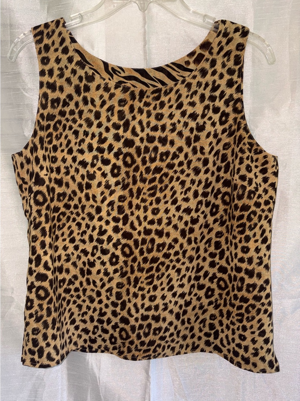 Reversible Leopard/Mixed Animal Print Sleeveless Tank Top - Tan/Black